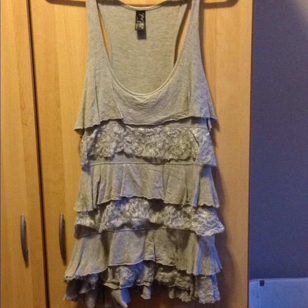 Gray ruffle tank top
